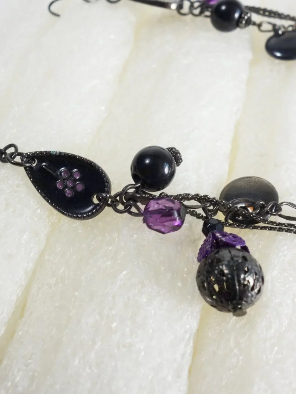 Purple and Black Long Drop Earrings EUC